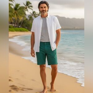 NWT Walter Hagen Men’s SZ various clubhouse green linen blend flat front shorts